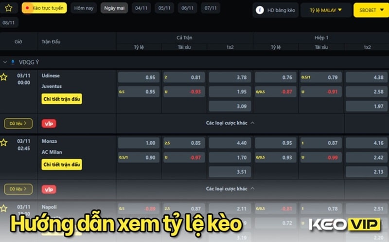 Hướng dẫn xem tỷ lệ kèo nhà cái bóng đá trực tuyến tại Keovip.cc